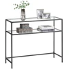 Songmics Konsolinis staliukas su 2 lentynomis, juodas, metalas ir stiklas, 100 x 35 x 80 cm