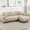 Koduva L formos kampinė sofa su keičiamu gultu, 3 vietų sofa su 2 pagalvėmis, metalinis rėmas, smėlio