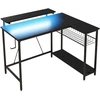 Aosom L formos rašomasis stalas su LED, rozetės, USB, juodas, 107 x 80 x 90 cm