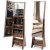 Koduva Laisvai pastatomas LED veidrodinis papuošalų spintelė su 6 stalčiais, Rustic Brown