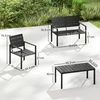 Koduva Lauko baldų komplektas 4 asmenims, 2-vietė sofa, 2 foteliai, platus kavos staliukas, HDPE lentelės, juodas