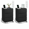 Koduva Naktiniai staliukai, 2 vnt., su 3 stalčiais ir 2 USB jungtimis, juodi, 35 x 40 x 59 cm