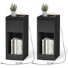 Songmics Naktinis staliukas, 2 vnt., siauras, su stalčiumi, lentyna, LED, USB, 30 x 25 x 59,5 cm