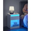 Koduva Naktinis staliukas su LED apšvietimu, 35 x 40 x 55 cm, su stalčiumi ir lizdais, baltas