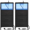 Songmics Naktinis staliukas su LED apšvietimu ir įkrovimo stotele, juodas, 30 x 39,6 x 75,9 cm