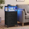 Songmics Naktinis staliukas su LED apšvietimu ir įkrovimo stotele, juodas, 30 x 39,6 x 75,9 cm