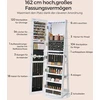 Songmics Papuošalų spintelė su veidrodžiu, 360° pasukama, rakinama, balta su medžio raštu, 162 cm