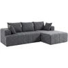 Koduva Pilka 3 vietų L formos šenilinė kampinė sofa su šezlongu ir 2 pagalvėmis