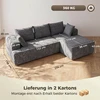 Koduva Pilka 3 vietų L formos šenilinė kampinė sofa su šezlongu ir 2 pagalvėmis