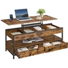 Songmics Reguliuojamo aukščio kavos staliukas su stalčiais, 50 x 120 cm, vintage rudas, juodas