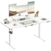 Songmics Reguliuojamo aukščio rašomasis stalas 140 x 70 cm, su monitoriaus stovu, stalčiumi, baltas