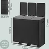 Songmics Šiukšliadėžė su 3 skyriais, 3 x 18 l, juoda, plienas ir PP plastikas, 62 x 35,3 x 54 cm