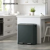 Songmics Šiukšliadėžė su pedalu, 60 l (2 x 30 l), 2 skyriai, dūminė pilka ir sidabro spalva