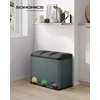 Koduva Šiukšlių rūšiavimo dėžė su dangčiu, 45 l, 3 x 15 l, nerūdijantis plienas ir plastikas, dūmų pilka-juoda