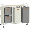 Koduva Skalbinių rūšiavimo vežimėlis su 4 skyriais, 150 l, su lentyna ir ratukais, 98,6 x 33 x 80,5 cm