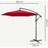Songmics Šoninis skėtis nuo saulės su stovu, 300 cm, metalinis, poliesteris 180 g/m², raudonas
