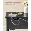 Songmics Šoninis staliukas su lizdais ir USB jungtimis, juodas su medžio raštu, 60 x 31,5 x 60 cm