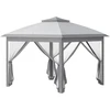 Koduva Sulankstomas sodo paviljonas, metalas ir audinio tentas, tinklelio užuolaidos, pilkas, 330 x 330 x 288 cm