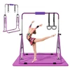 VEVOR Vaikiškas gimnastikos skersinis su kilimėliu, reguliuojamo aukščio, sulankstomas, 63,5kg, violetinis