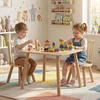 Promotion Vaikiškas medinis stalas ir kėdžių rinkinys 3 vnt su pušies rėmu