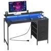 Koduva VEVOR 120 cm kompiuterinis stalas su išmaniomis LED lemputėmis ir maitinimo lizdais, juodas