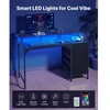 Koduva VEVOR 120 cm kompiuterinis stalas su išmaniomis LED lemputėmis ir maitinimo lizdais, juodas