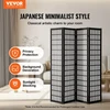 VEVOR 4 dalių japoniška kambario pertvara, medinė sulankstoma privatumo širma, juodas rėmas