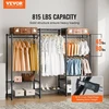 Koduva VEVOR drabužių stovas YC0003, su ratukais, 4 kabinimo strypai ir 8 lentynos, 1740 x 450 x 1800 mm, juodas