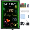 VEVOR LED žinutės rašymo lenta, 24 x 16 colių, su 8 fluorescenciniais kreidelės markeriais ir nuotoliniu valdymu