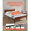 VEVOR Lovos rėmas Queen size, 35 cm, juodas metalinis platforminis lovos rėmas su retro rudos spalvos medine galvūgaliu ir kojūgaliu