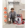 VEVOR Vamzdžių valymo mašina 22 m x 13 mm, automatinio padavimo kanalizacijos sraigtas ant ratų, su 8 peiliais