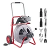 VEVOR Vamzdžių valymo mašina 22 m x 13 mm, automatinio padavimo kanalizacijos sraigtas ant ratų, su 8 peiliais