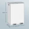 Koduva Virtuvinė šiukšliadėžė su pedalu, 2 x 30 l, 2 skyriai, plienas ir plastikas, matinė balta