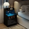 Promotion 2 LED naktinių staliukų rinkinys su įkrovimo stotele, 2 stalčiai, juodas