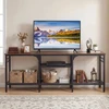 Promotion TV staliukas iki 165 cm televizoriams, metalinės tinklinės lentynos, 4 kabliukai, rusvai rudas