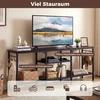 Promotion TV staliukas iki 165 cm televizoriams, su metalinėmis tinklinėmis lentynomis ir 4 kabliukais, ruda/juoda