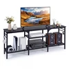 Promotion TV staliukas iki 165 cm televizoriams, su metalinėmis tinklinėmis lentynomis ir 4 kabliukais, ruda/juoda