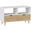 TV staliukas Aosom TV spintelė su stalčiais ir atviromis lentynomis, balta, 99 x 39 x 58,3 cm