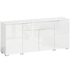 TV staliukas Aosom Blizgus baltas sideboardas, moderni komoda su 4 durimis, reguliuojamomis lentynomis ir soft-close funkcija, 180 x 40 x 80 cm