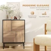 TV staliukas Koduva Sideboard spintelė su push-to-open durelėmis, MDF, juoda + natūralaus medžio, 60 x 35 x 78 cm