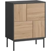 TV staliukas Koduva Sideboard spintelė su push-to-open durelėmis, MDF, juoda + natūralaus medžio, 60 x 35 x 78 cm