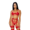 Forplay Allure Double The Fun Lingerie Set XL - Mesh &amp; Vinyl 3-Piece Set