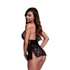 Baci Lace Babydoll Juodas One Size - Floral Open-Back Chemise