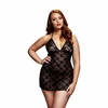 Baci Lace Babydoll Juodas Queen Size - Elegant Floral Lingerie Dress