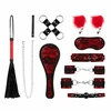 Bedroom Fantasies 8-Piece Lace &amp; Leather Look Bondage Set Raudona