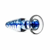 Blue Mėlyna EasyToys Glass Intimate Plug No. 23 Transparent with Mėlyna Spiral, Medium