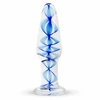 Blue Mėlyna EasyToys Glass Intimate Plug No. 23 Transparent with Mėlyna Spiral, Medium