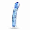 Blue Mėlyna Glas Curved Glass Intimate Device No. 5 - Transparent with Mėlyna Accents, Ribbed Shaft