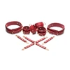 Xr Brands Cautiva Carmesi Raudona Vegan Leather Restraint Set - Adjustable Thigh, Wrist &amp; Ankle Bands