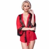 Chilirose Babydolls Chilirose CR 4113 Elegant Raudona Kimono-Style Nightgown L/XL with Lace Trim